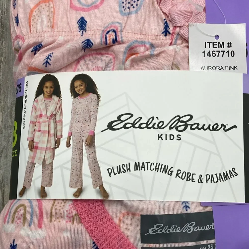 Eddie Bauer Girls 3-Piece Cozy Plush Robe and Pajama Lounge Sleep Set Size XS